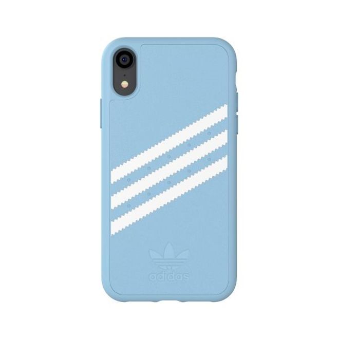 Adidas - iPhone XR Hülle - PU Suede Backcover mit Logo und Streifen - hellblau/weiss