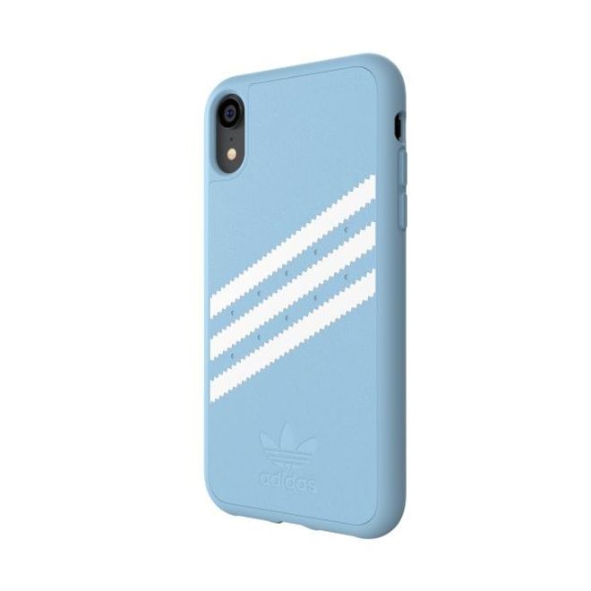 Adidas - iPhone XR Hülle - PU Suede Backcover mit Logo und Streifen - hellblau/weiss