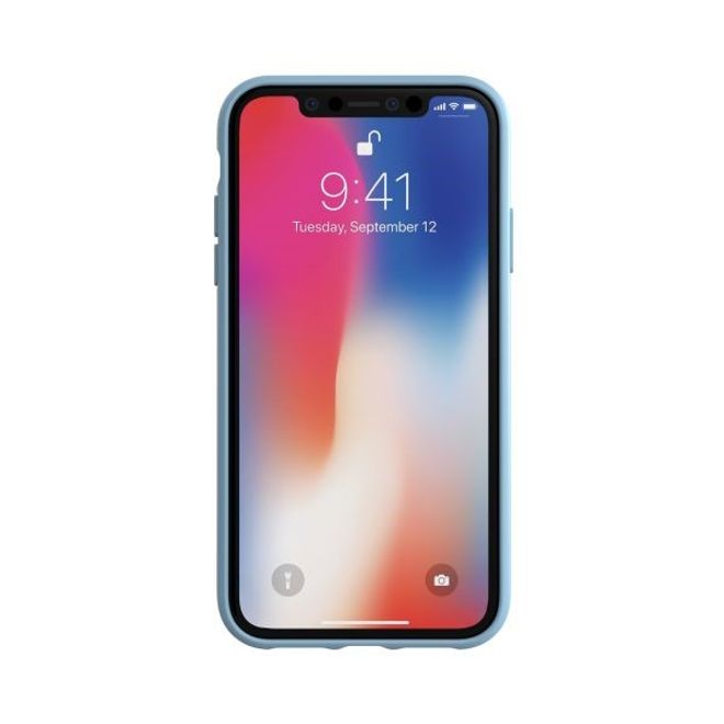 Adidas - iPhone XR Hülle - PU Suede Backcover mit Logo und Streifen - hellblau/weiss