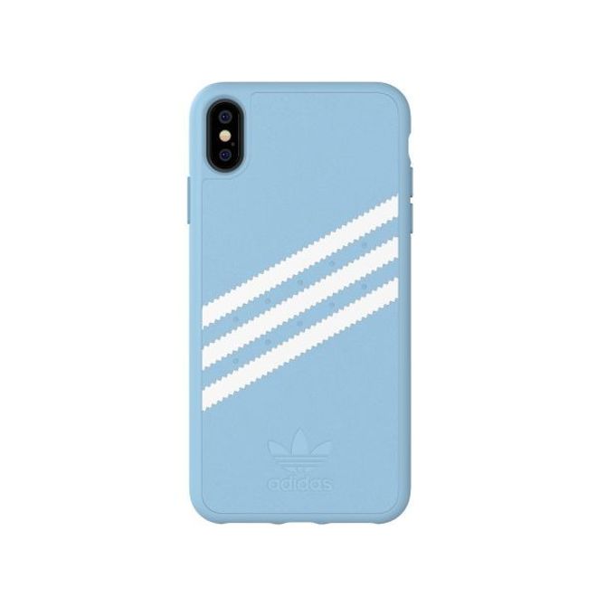 Adidas - iPhone XS Max Hülle - PU Suede Backcover mit Logo und Streifen - hellblau/weiss