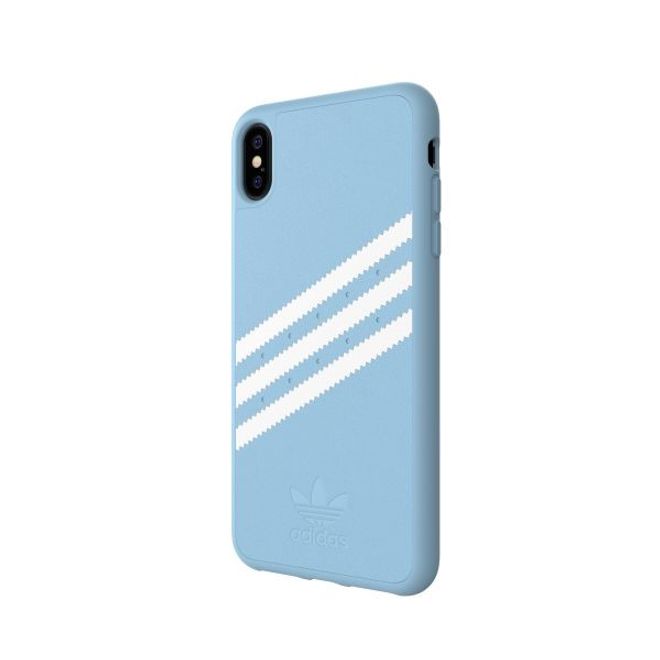 Adidas - iPhone XS Max Hülle - PU Suede Backcover mit Logo und Streifen - hellblau/weiss