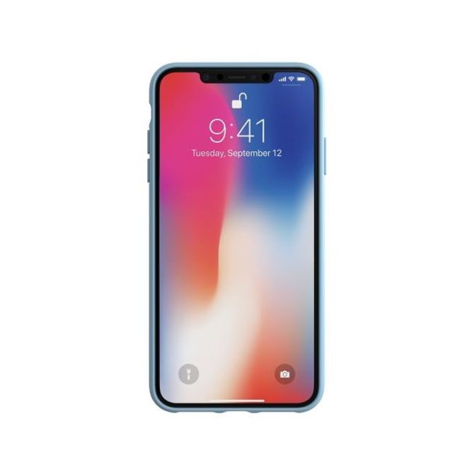 Adidas - iPhone XS Max Hülle - PU Suede Backcover mit Logo und Streifen - hellblau/weiss