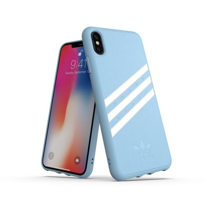 Adidas - iPhone XS Max Hülle - PU Suede Backcover mit Logo und Streifen - hellblau/weiss