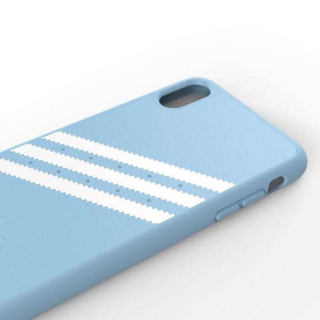 Adidas - iPhone XS Max Hülle - PU Suede Backcover mit Logo und Streifen - hellblau/weiss