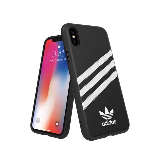 Adidas - iPhone X / XS Hülle - PU Backcover mit Logo und Streifen - schwarz/weiss