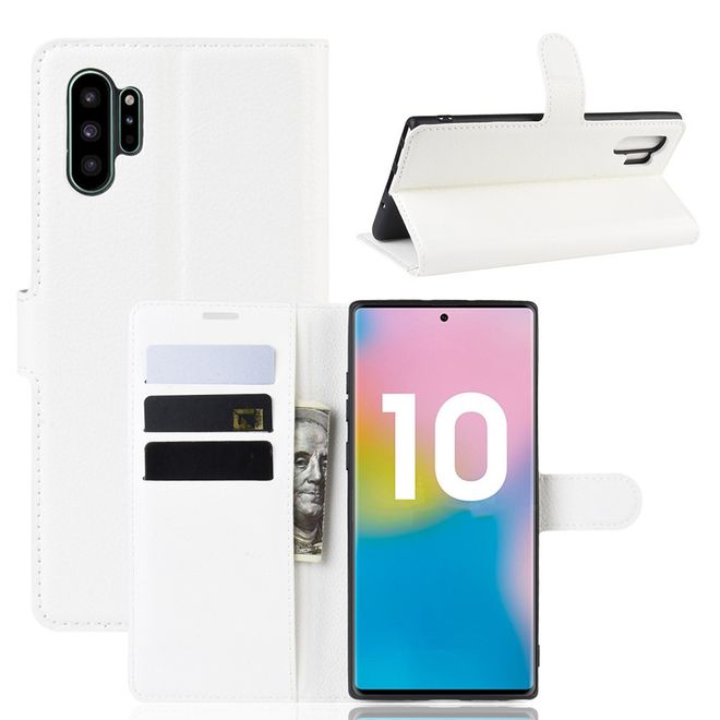 Samsung Galaxy Note 10+ / Note 10+ 5G Handy Hülle - Litchi Leder Bookcover Series - weiss