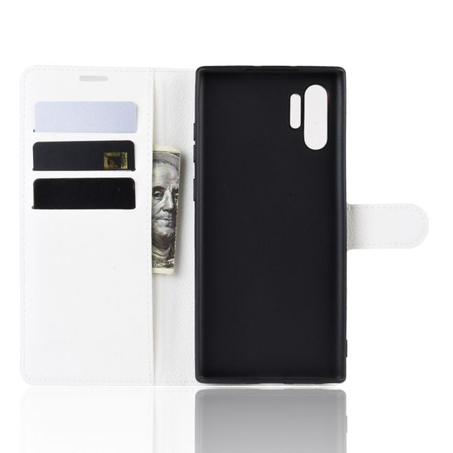 Samsung Galaxy Note 10+ / Note 10+ 5G Handy Hülle - Litchi Leder Bookcover Series - weiss