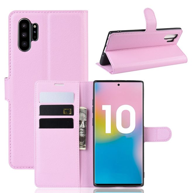 Samsung Galaxy Note 10+ / Note 10+ 5G Handy Hülle - Litchi Leder Bookcover Series - pink