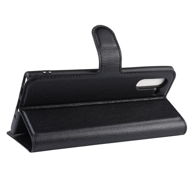 Samsung Galaxy Note 10 Handy Hülle - Litchi Leder Bookcover Series - schwarz