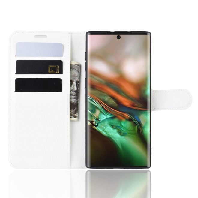 Samsung Galaxy Note 10 Handy Hülle - Litchi Leder Bookcover Series - weiss