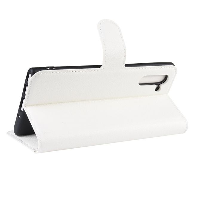 Samsung Galaxy Note 10 Handy Hülle - Litchi Leder Bookcover Series - weiss