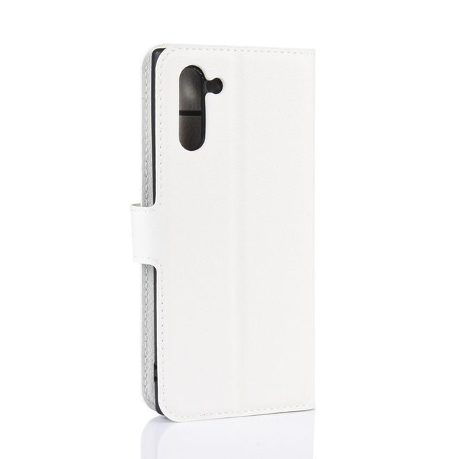 Samsung Galaxy Note 10 Handy Hülle - Litchi Leder Bookcover Series - weiss