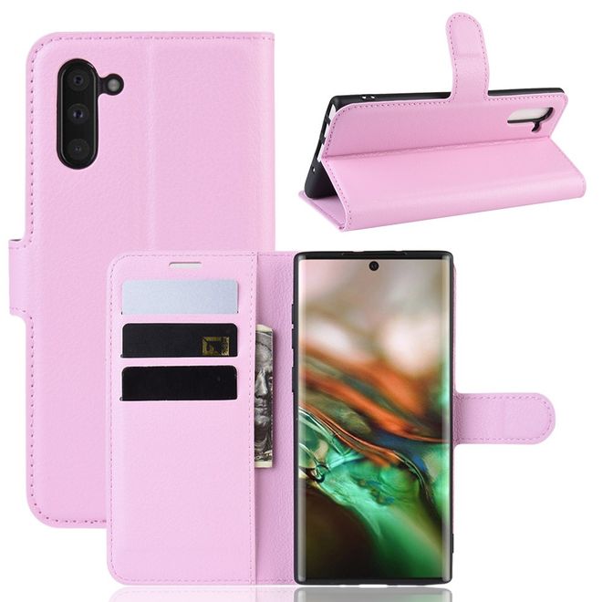 Samsung Galaxy Note 10 Handy Hülle - Litchi Leder Bookcover Series - pink