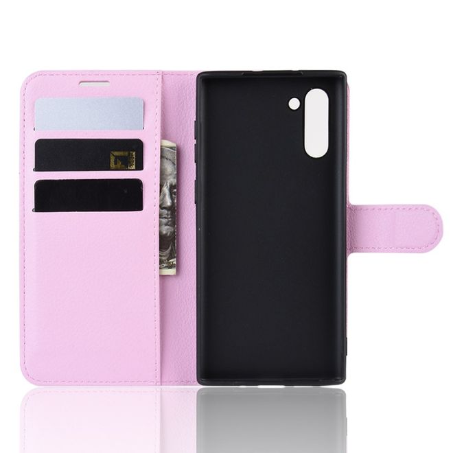 Samsung Galaxy Note 10 Handy Hülle - Litchi Leder Bookcover Series - pink