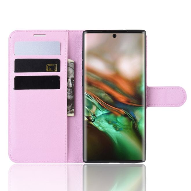 Samsung Galaxy Note 10 Handy Hülle - Litchi Leder Bookcover Series - pink