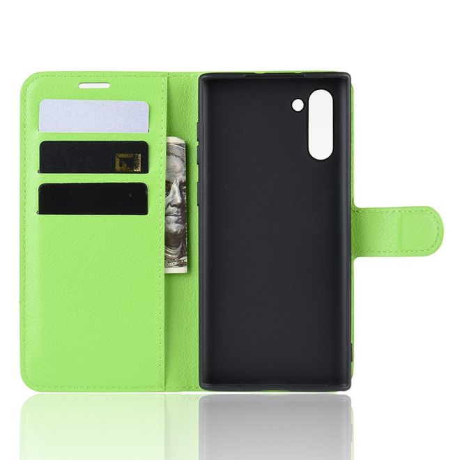 Samsung Galaxy Note 10 Handy Hülle - Litchi Leder Bookcover Series - grün