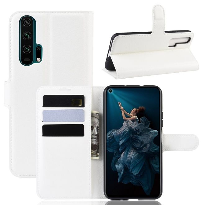 Huawei Honor 20 Pro Handy Hülle - Litchi Leder Bookcover Series - weiss