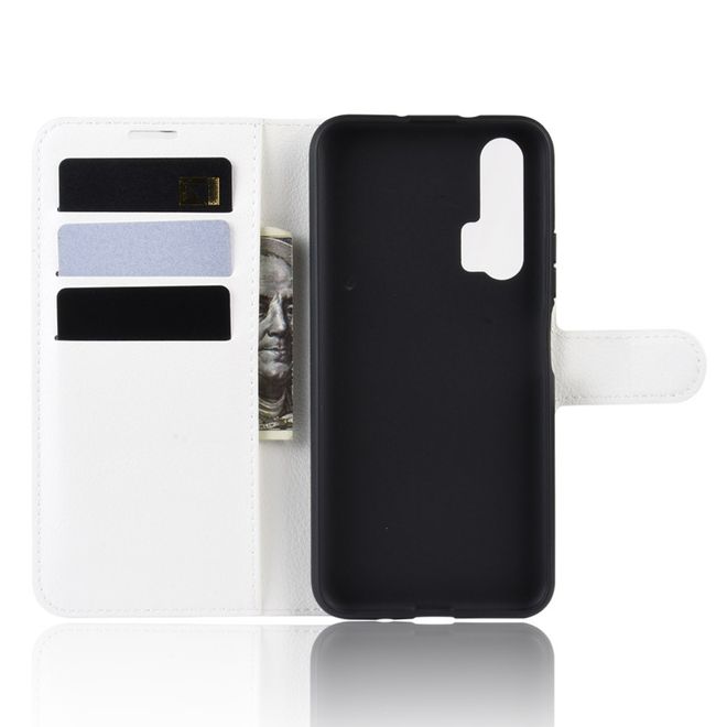 Huawei Honor 20 Pro Handy Hülle - Litchi Leder Bookcover Series - weiss