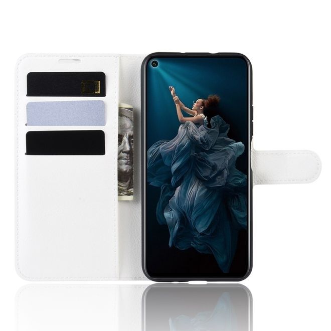 Huawei Honor 20 Pro Handy Hülle - Litchi Leder Bookcover Series - weiss