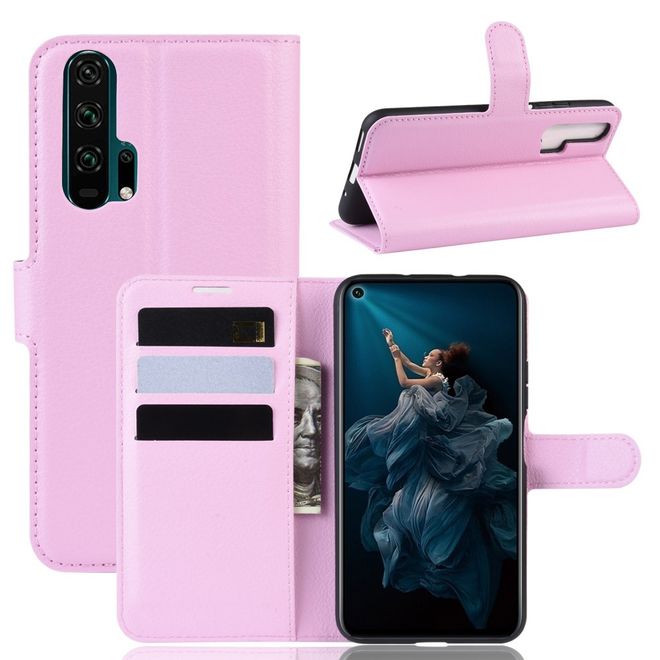 Huawei Honor 20 Pro Handy Hülle - Litchi Leder Bookcover Series - pink