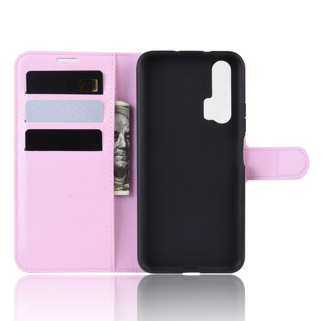 Huawei Honor 20 Pro Handy Hülle - Litchi Leder Bookcover Series - pink