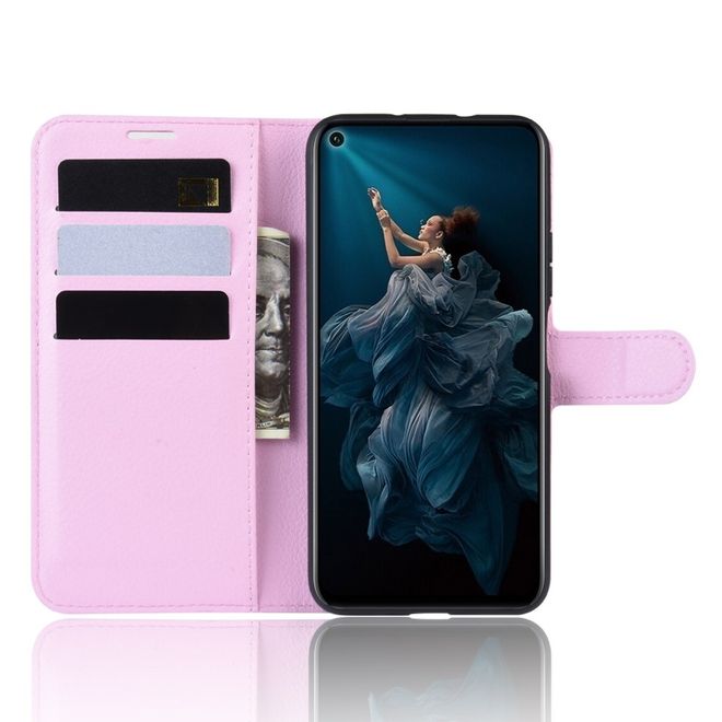 Huawei Honor 20 Pro Handy Hülle - Litchi Leder Bookcover Series - pink