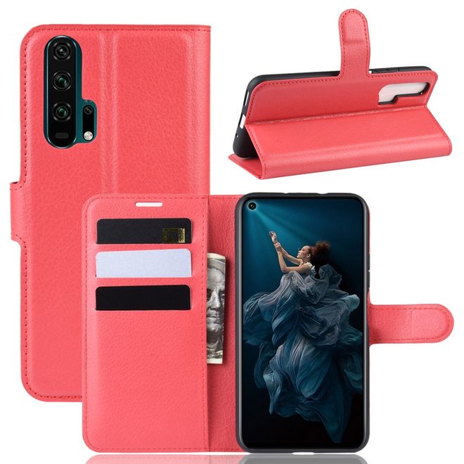 Huawei Honor 20 Pro Handy Hülle - Litchi Leder Bookcover Series - rot
