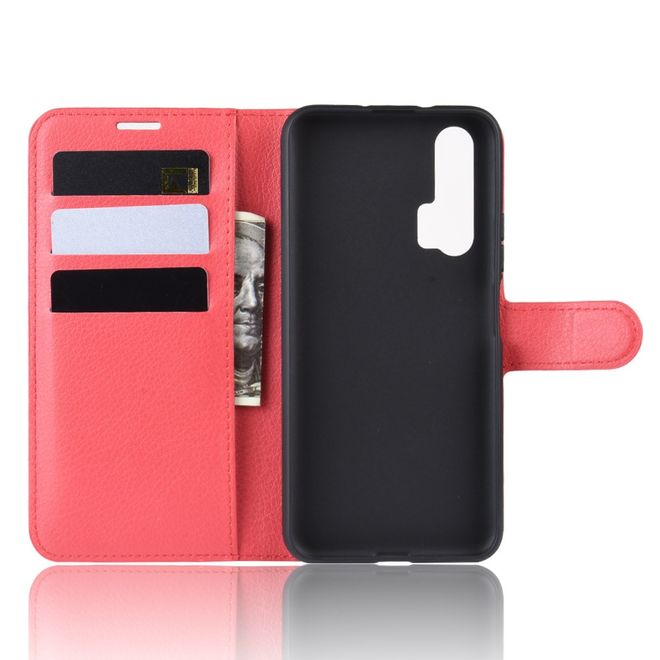 Huawei Honor 20 Pro Handy Hülle - Litchi Leder Bookcover Series - rot