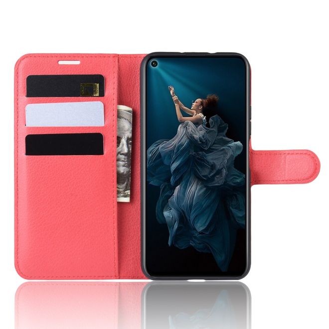 Huawei Honor 20 Pro Handy Hülle - Litchi Leder Bookcover Series - rot