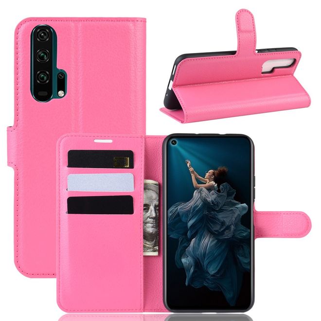 Huawei Honor 20 Pro Handy Hülle - Litchi Leder Bookcover Series - rosa