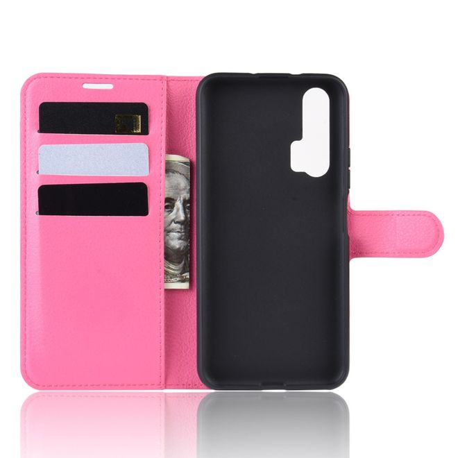 Huawei Honor 20 Pro Handy Hülle - Litchi Leder Bookcover Series - rosa