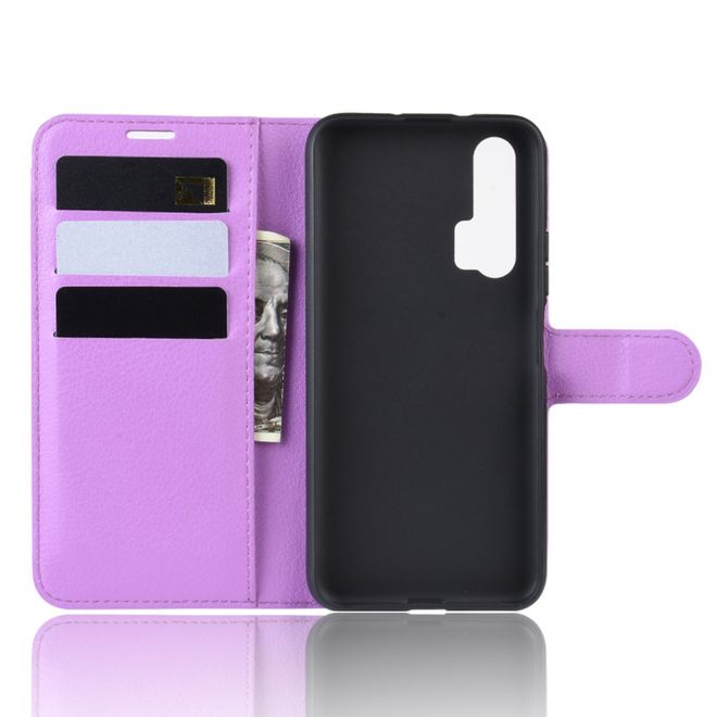 Huawei Honor 20 Pro Handy Hülle - Litchi Leder Bookcover Series - purpur