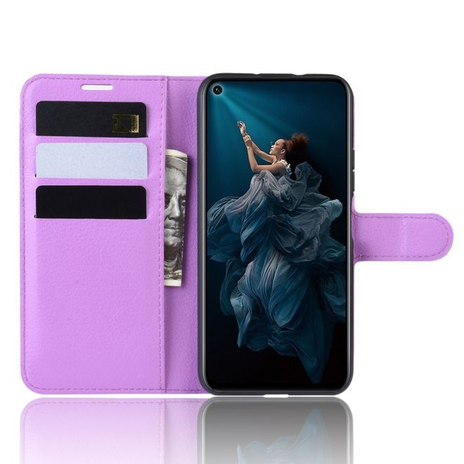 Huawei Honor 20 Pro Handy Hülle - Litchi Leder Bookcover Series - purpur
