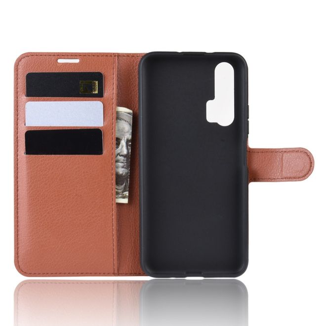 Huawei Honor 20 Pro Handy Hülle - Litchi Leder Bookcover Series - braun
