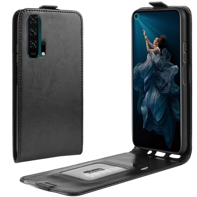 Huawei Honor 20 Pro Handyhülle - Crazy Horse Leder Flipcase - vertikal - schwarz