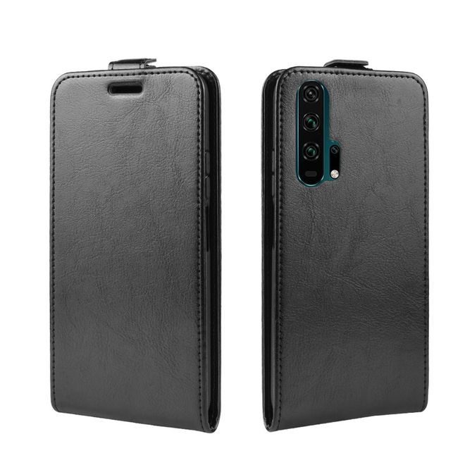 Huawei Honor 20 Pro Handyhülle - Crazy Horse Leder Flipcase - vertikal - schwarz