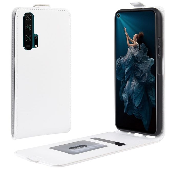 Huawei Honor 20 Pro Handyhülle - Crazy Horse Leder Flipcase - vertikal - weiss