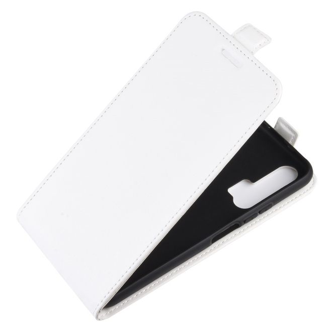 Huawei Honor 20 Pro Handyhülle - Crazy Horse Leder Flipcase - vertikal - weiss