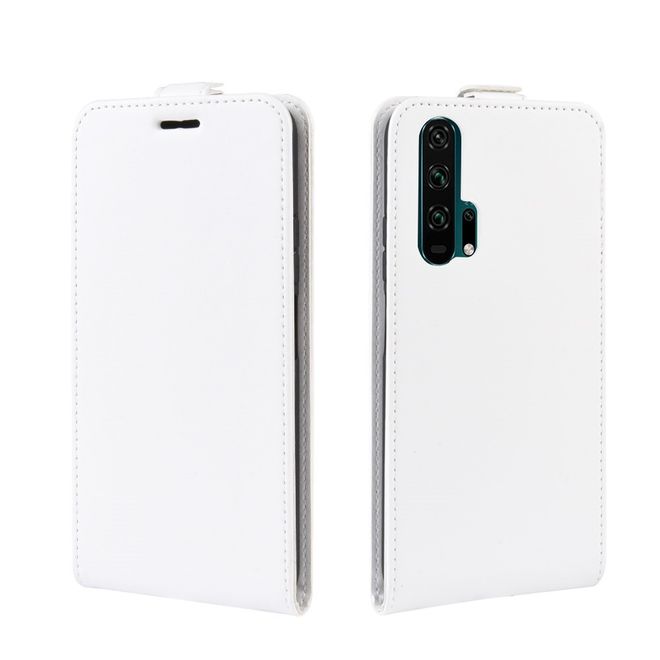 Huawei Honor 20 Pro Handyhülle - Crazy Horse Leder Flipcase - vertikal - weiss