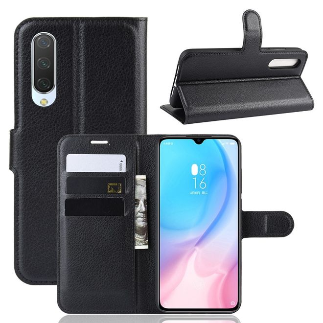 Xiaomi Mi 9 Lite Handy Hülle - Litchi Leder Bookcover Series - schwarz