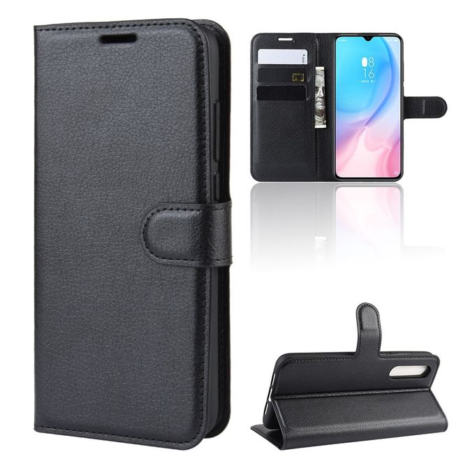 Xiaomi Mi 9 Lite Handy Hülle - Litchi Leder Bookcover Series - schwarz