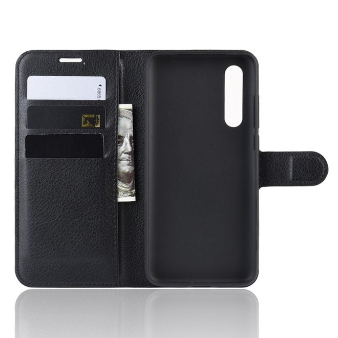 Xiaomi Mi 9 Lite Handy Hülle - Litchi Leder Bookcover Series - schwarz