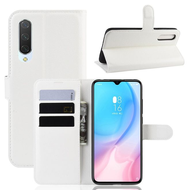 Xiaomi Mi 9 Lite Handy Hülle - Litchi Leder Bookcover Series - weiss
