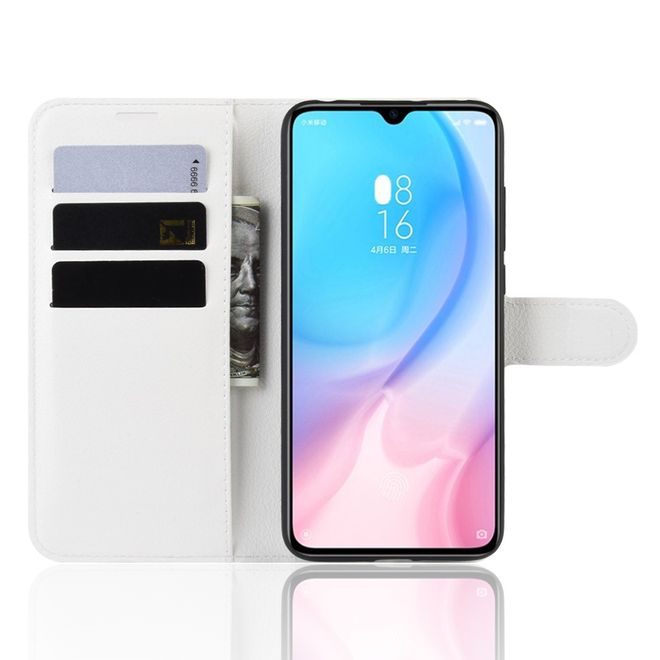 Xiaomi Mi 9 Lite Handy Hülle - Litchi Leder Bookcover Series - weiss