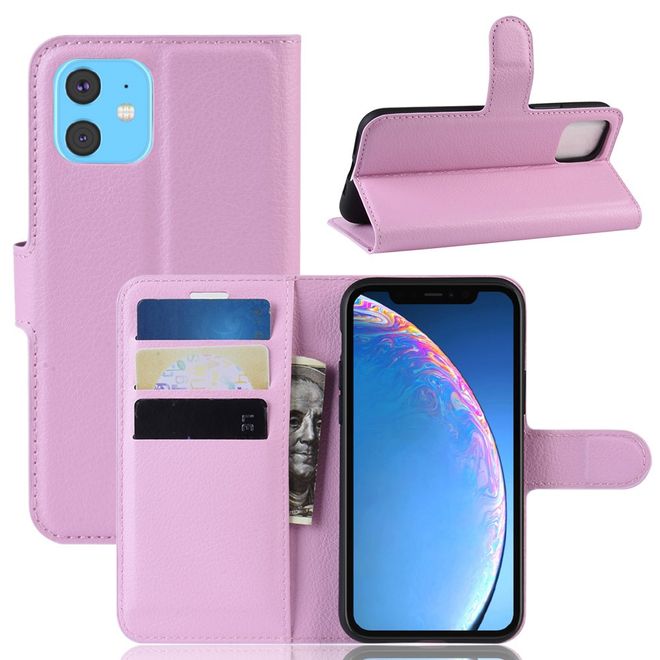 Étui pour iPhone 11 - Collection Litchi Leather Bookcover - Rose