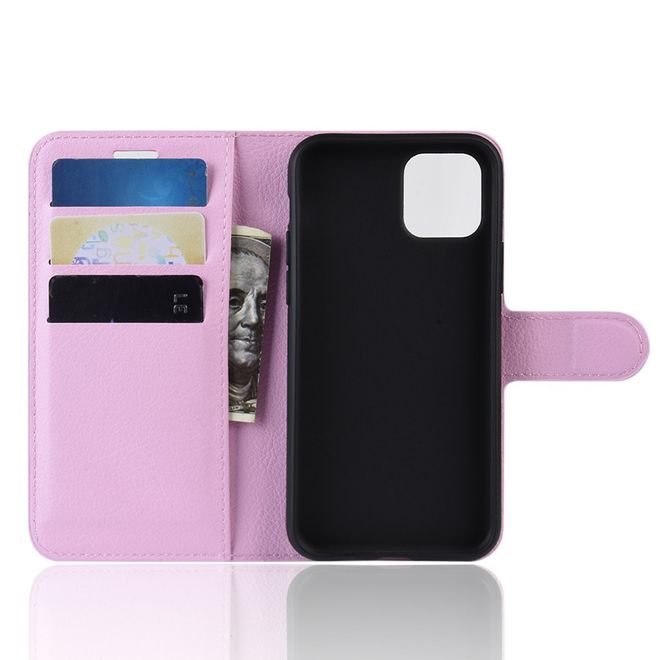 Étui pour iPhone 11 - Collection Litchi Leather Bookcover - Rose