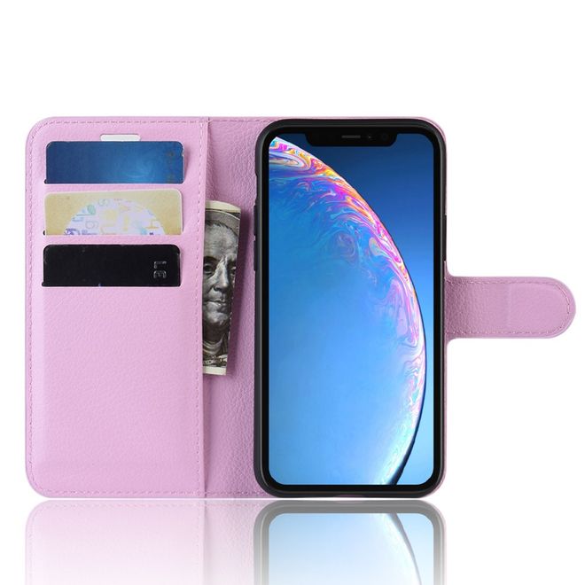 Étui pour iPhone 11 - Collection Litchi Leather Bookcover - Rose