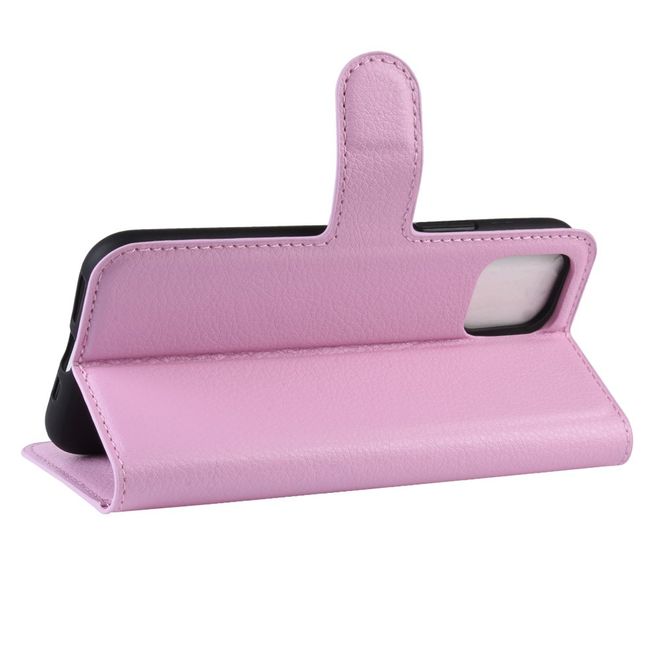 Étui pour iPhone 11 - Collection Litchi Leather Bookcover - Rose