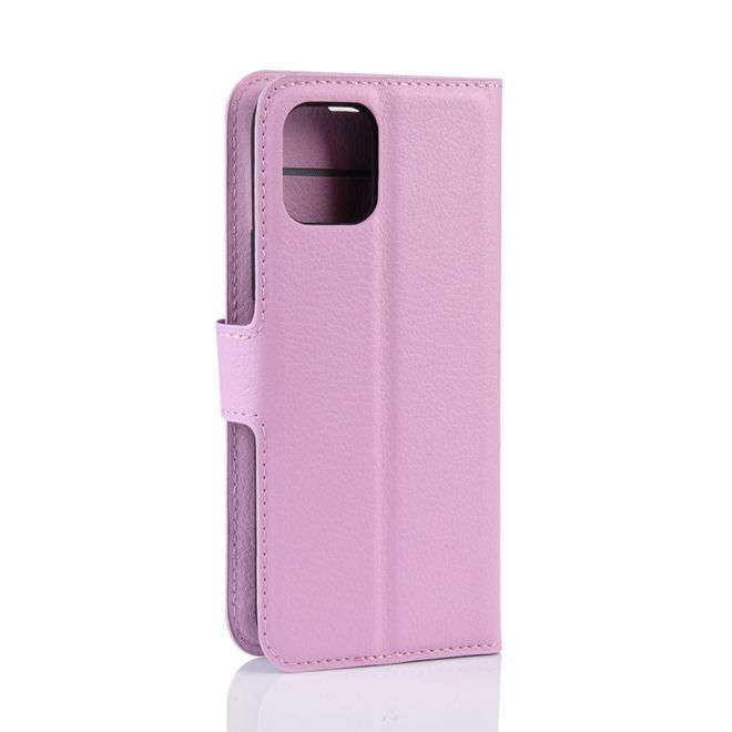 Étui pour iPhone 11 - Collection Litchi Leather Bookcover - Rose