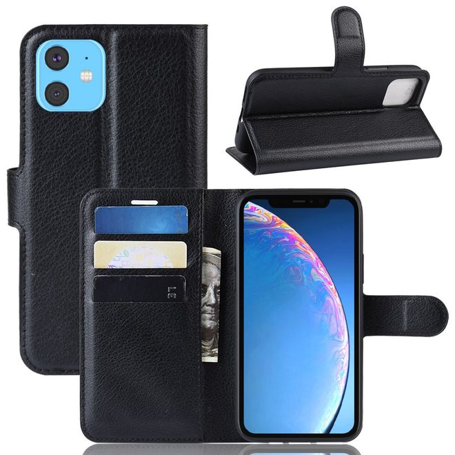 Étui pour iPhone 11 - Collection Litchi Leather Bookcover - Noir